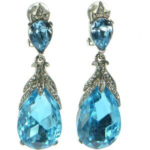 Oscar de la Renta Aqua and Silver Teardrop Earrings